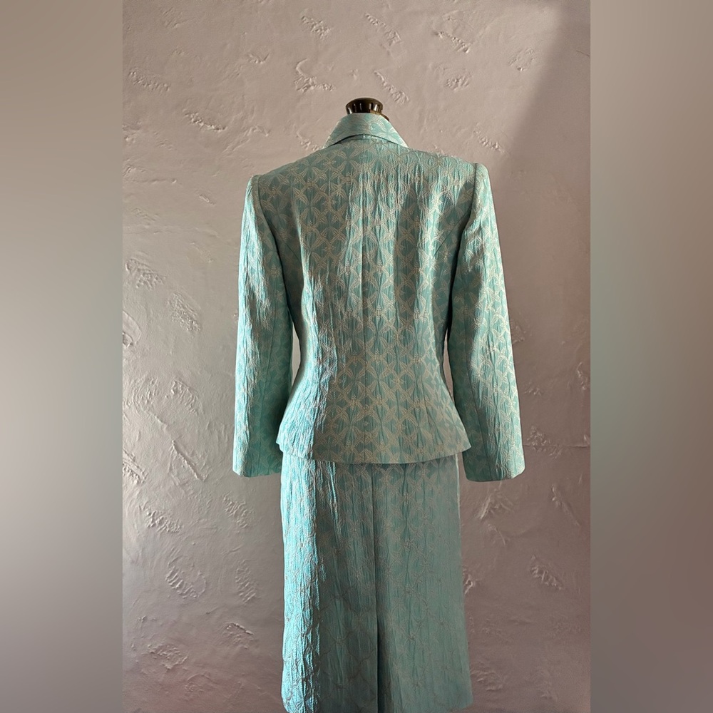 Vintage 80s/90s B. LOUISE Mint Green Brocade Skirt Suit Set - Picture 6 of 16